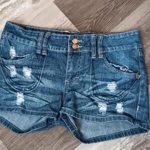 Rocks & Indigo blue Jean shorts ripped Juniors 9  rn# 128963
